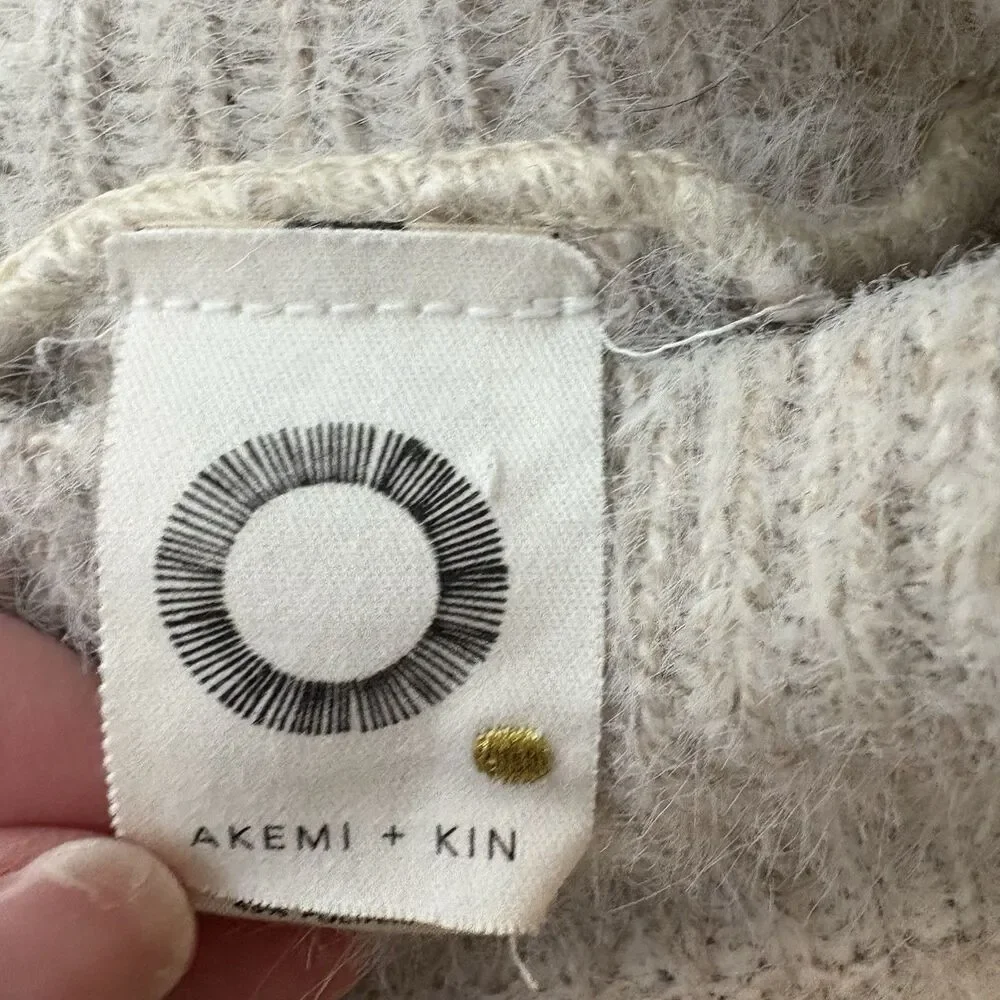 Anthropologie Akemi & Kin Eyelash Turtleneck One Size Biege Cable Knit Poncho